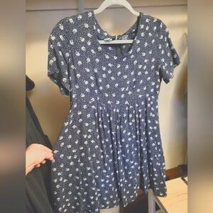 Vintage Cher Jacque Floral Boho Smock Babydoll Shirt Dress, Short Sleeve